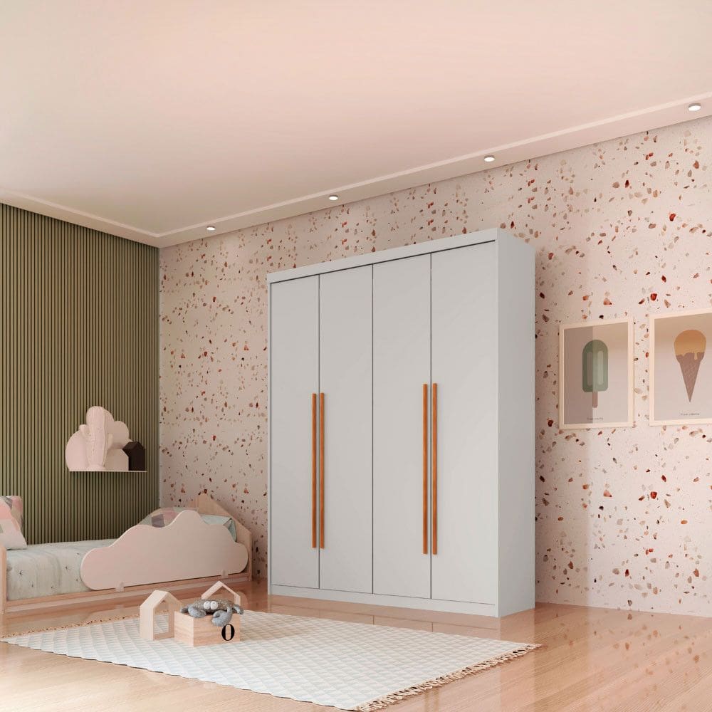 Guarda Roupa Infantil Sonho 100 MDF 4 Portas e 2 Gavetas Moderna Mobília