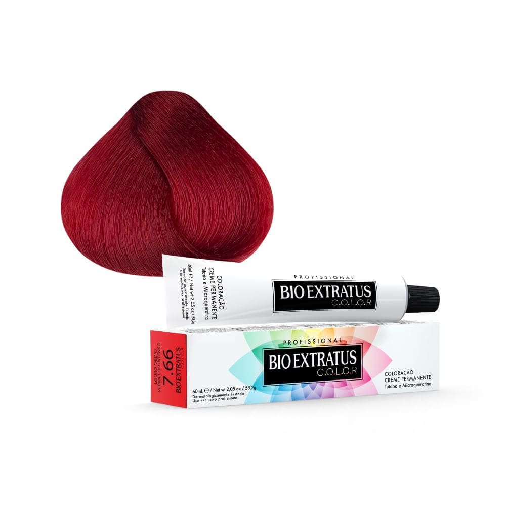 Tintura Creme Bio Extratus Color Louro Médio Vermelho Intenso 7.66 60ml