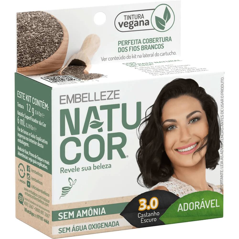 Tintura Vegana Natucor Adorável Castanho Escuro 3.0 Embelleze