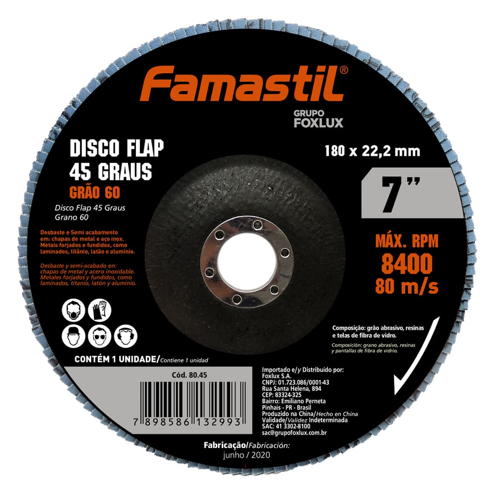 Disco Flap 45° Metal 7” 60 Grãos Famastil