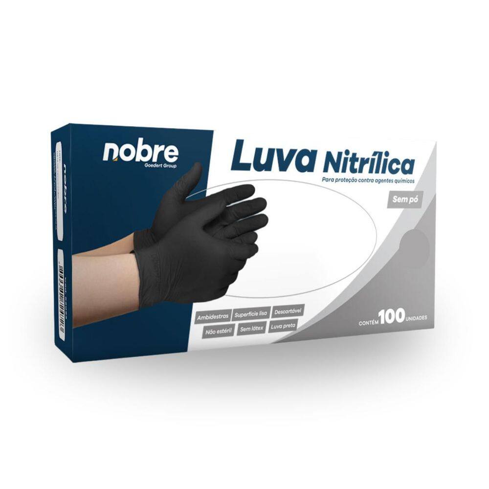 Luva Nitrílica Preta Sem Pó Tamanho G 100 Unidades
