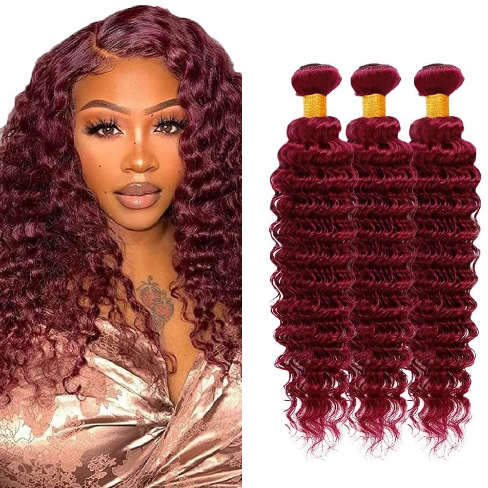 Pacotes de cabelo LadrxADR Burgundy Deep Wave 99J Wine Red 30cm