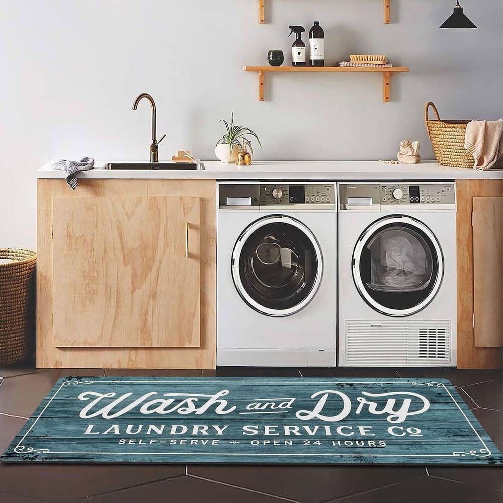 Tapete Runner KOZYFLY, lavanderia, 60x150cm, antiderrapante, ciano
