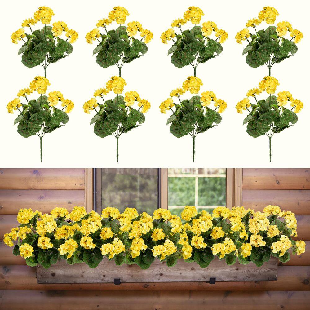 Buquê de gerânios artificiais Uqueeten Home Decor, 8 peças, amarelo