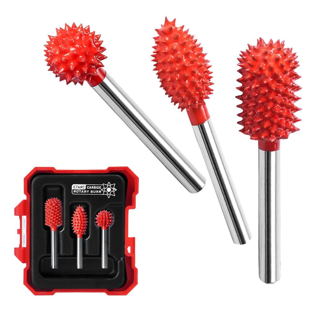 Kit de rebarbas rotativas EZARC para escultura em madeira de carboneto de tungstênio, 3 peças