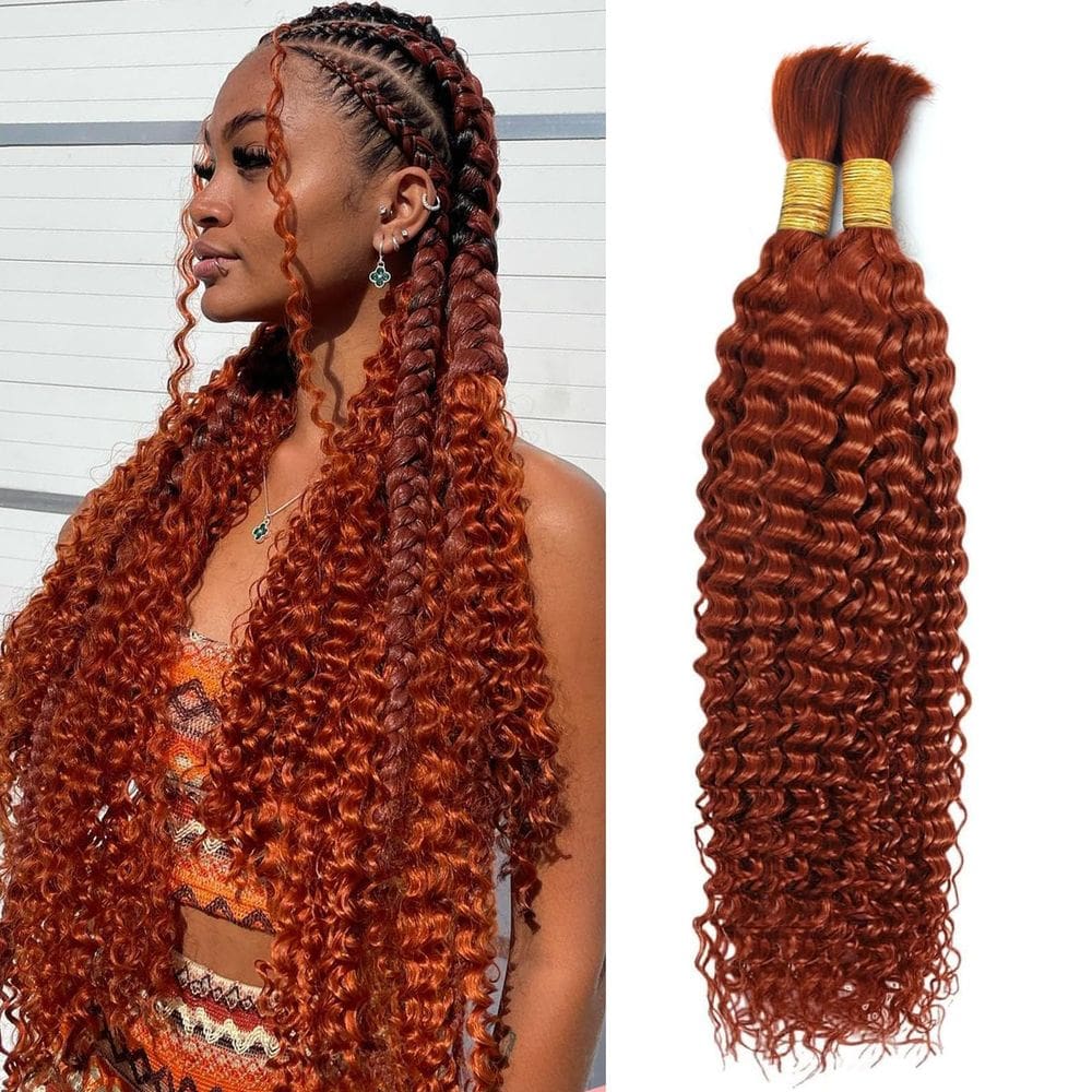 Cabelo trançado humano LYISKB Dark Ginger 24 polegadas encaracolado 100g