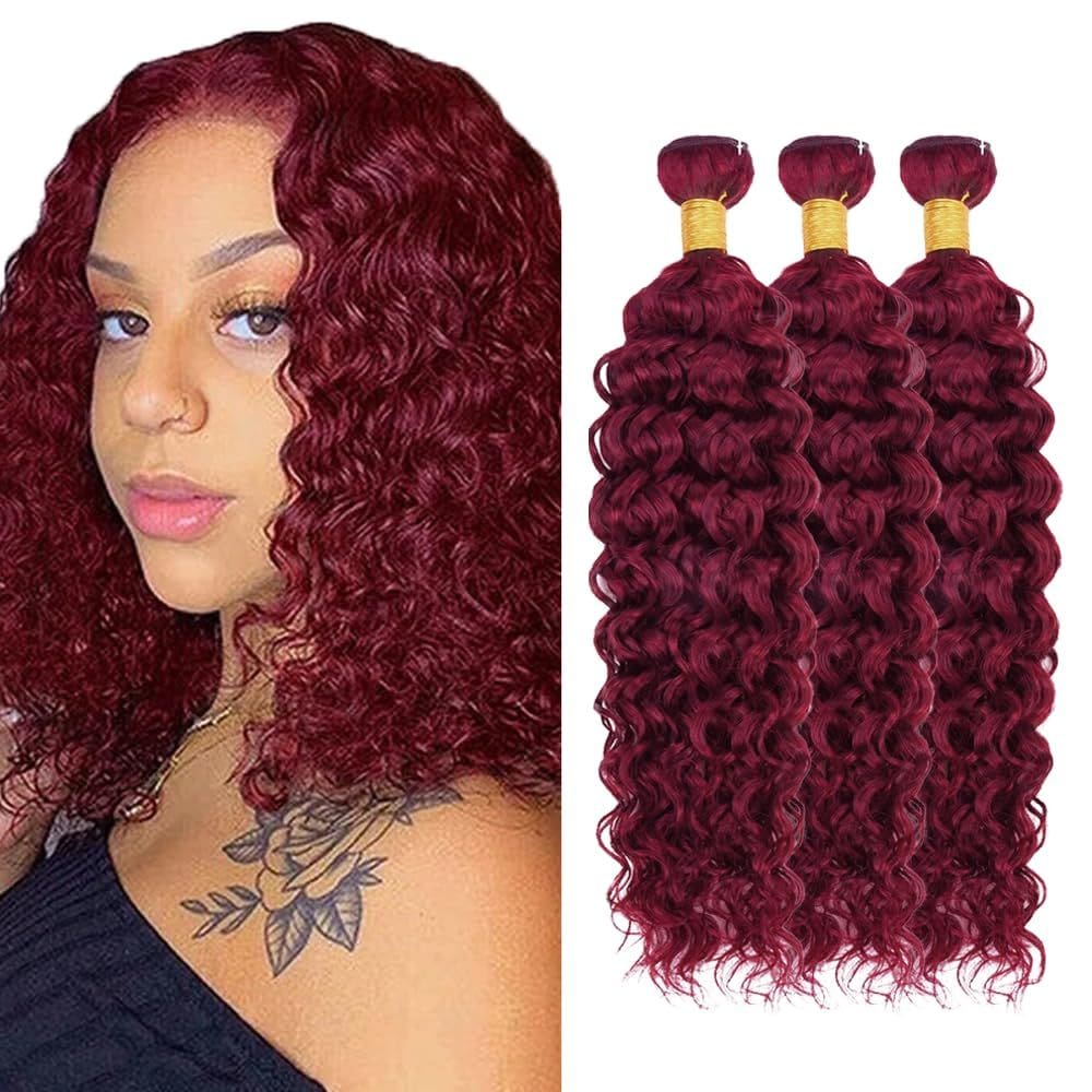 Pacotes de cabelo LadrxADR 99J Water Wave Burgundy 40 45 50 cm 3 pacotes