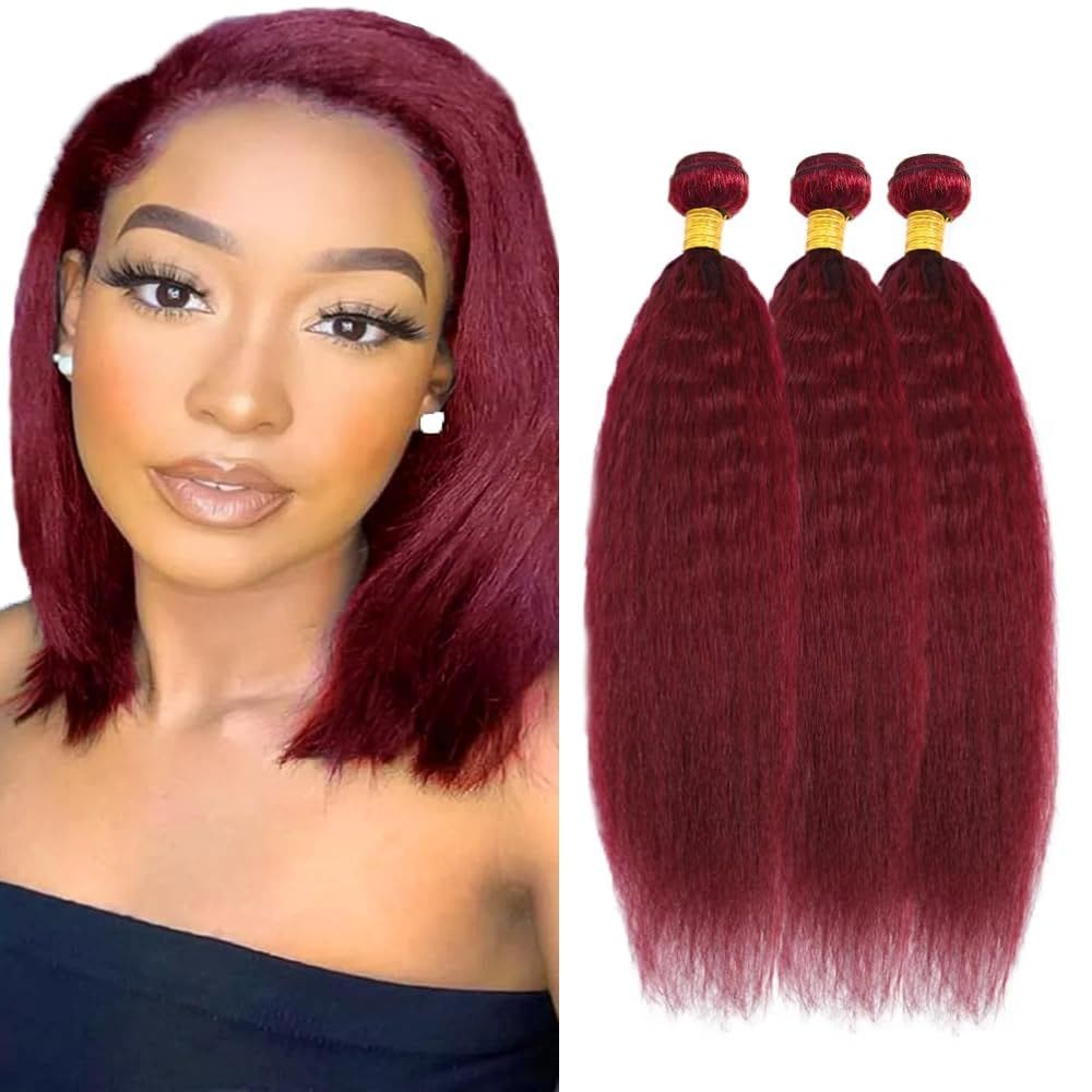 Pacotes de cabelo LadrxADR 99J Burgundy Yaki Straight 35cm