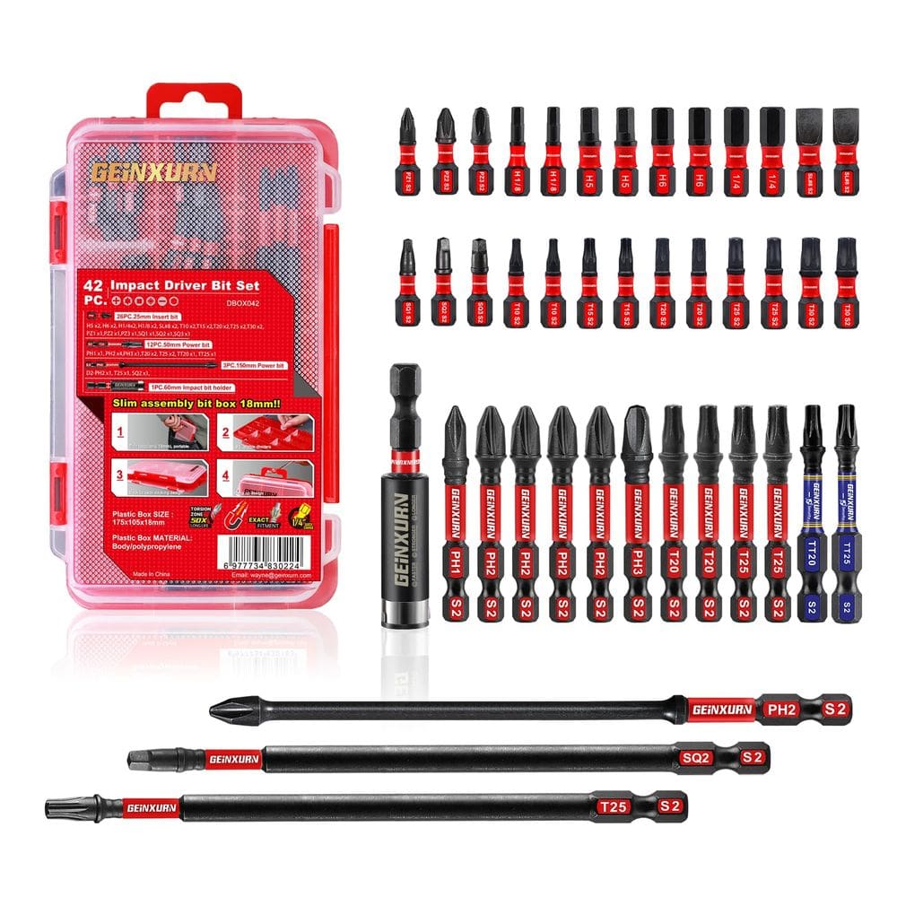 Conjunto de brocas de fenda Geinxurn 42 peças com suporte de brocas de impacto
