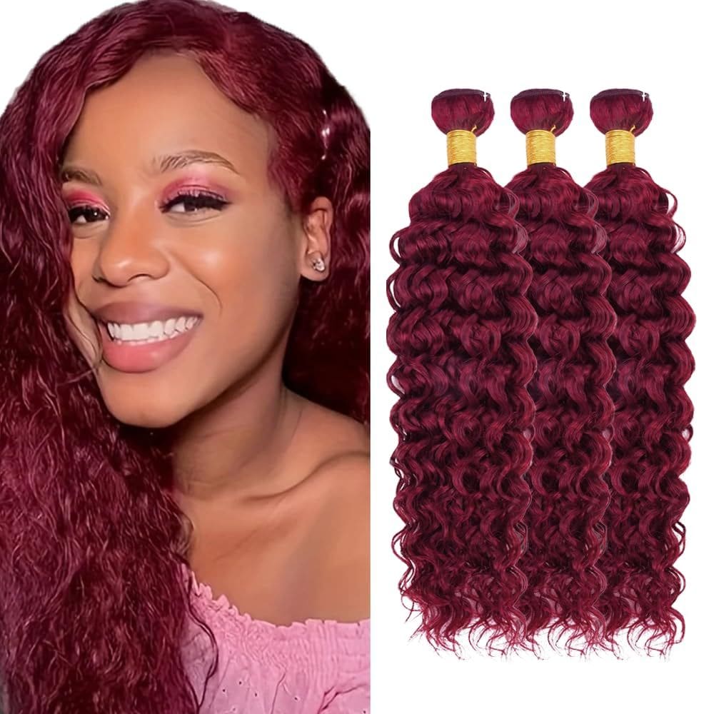 Pacotes de cabelo LadrxADR Burgundy 99j Water Wave 40cm 3 pacotes