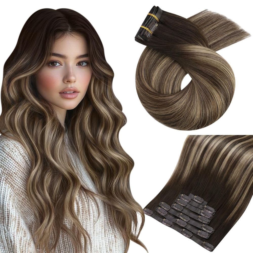 Clip em extensões de cabelo Moresoo Balayage Brown 120g 45cm