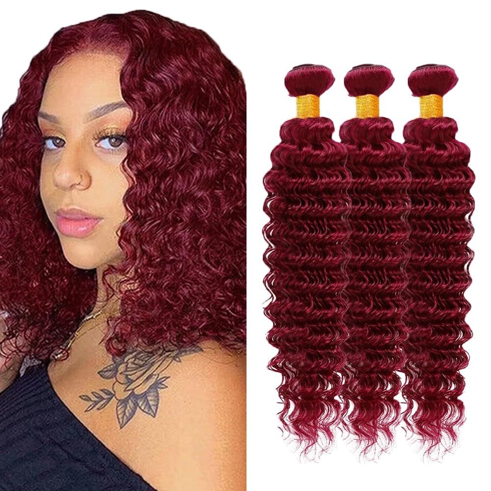 Pacotes de cabelo LadrxADR Burgundy 99J Red Deep Wave 30-40cm
