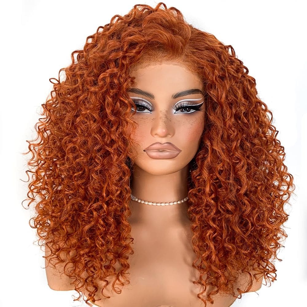 Peruca MITIMES Ginger Curly sintética HD de renda frontal 18"