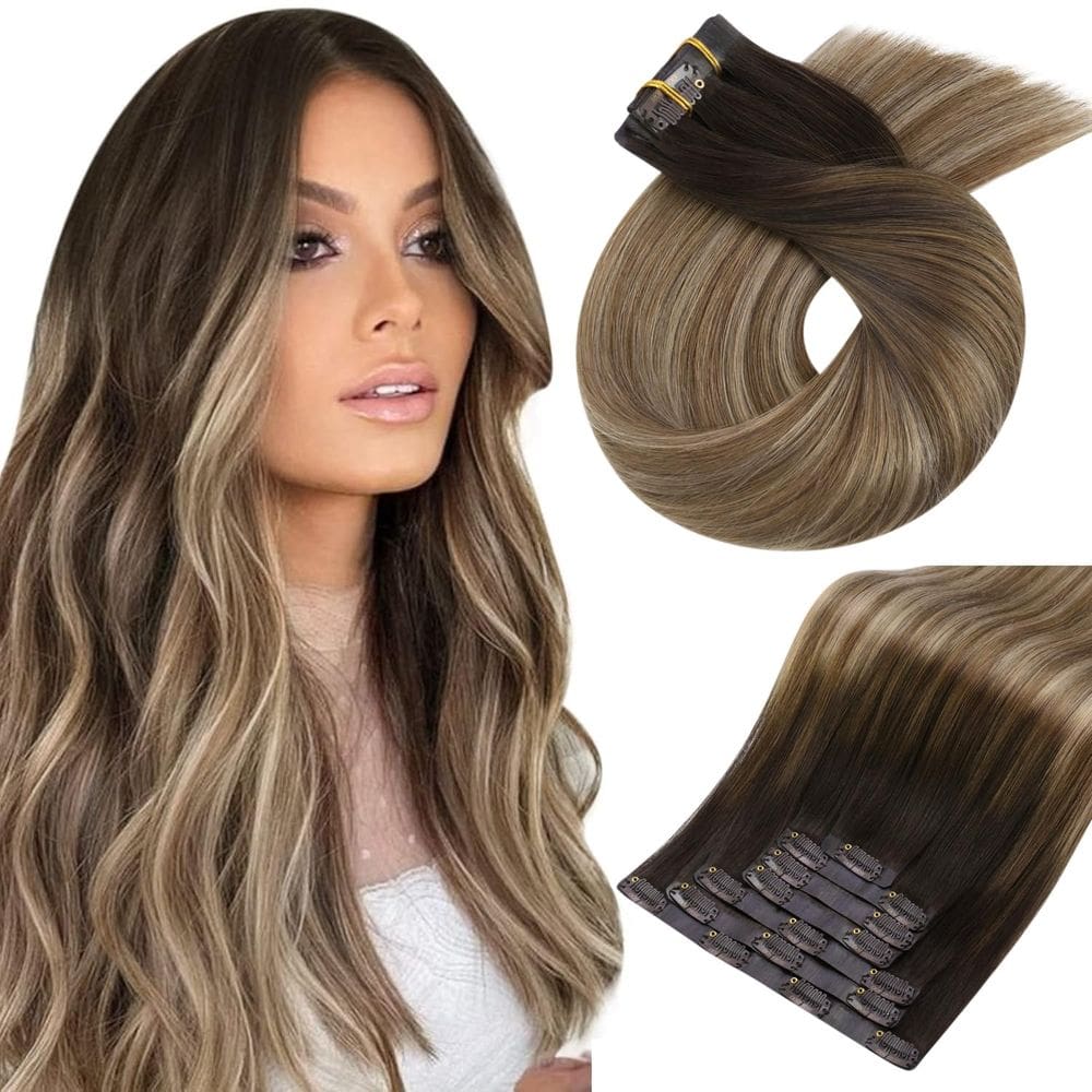 Extensões de cabelo Moresoo Seamless Clip em marrom escuro/loiro acinzentado