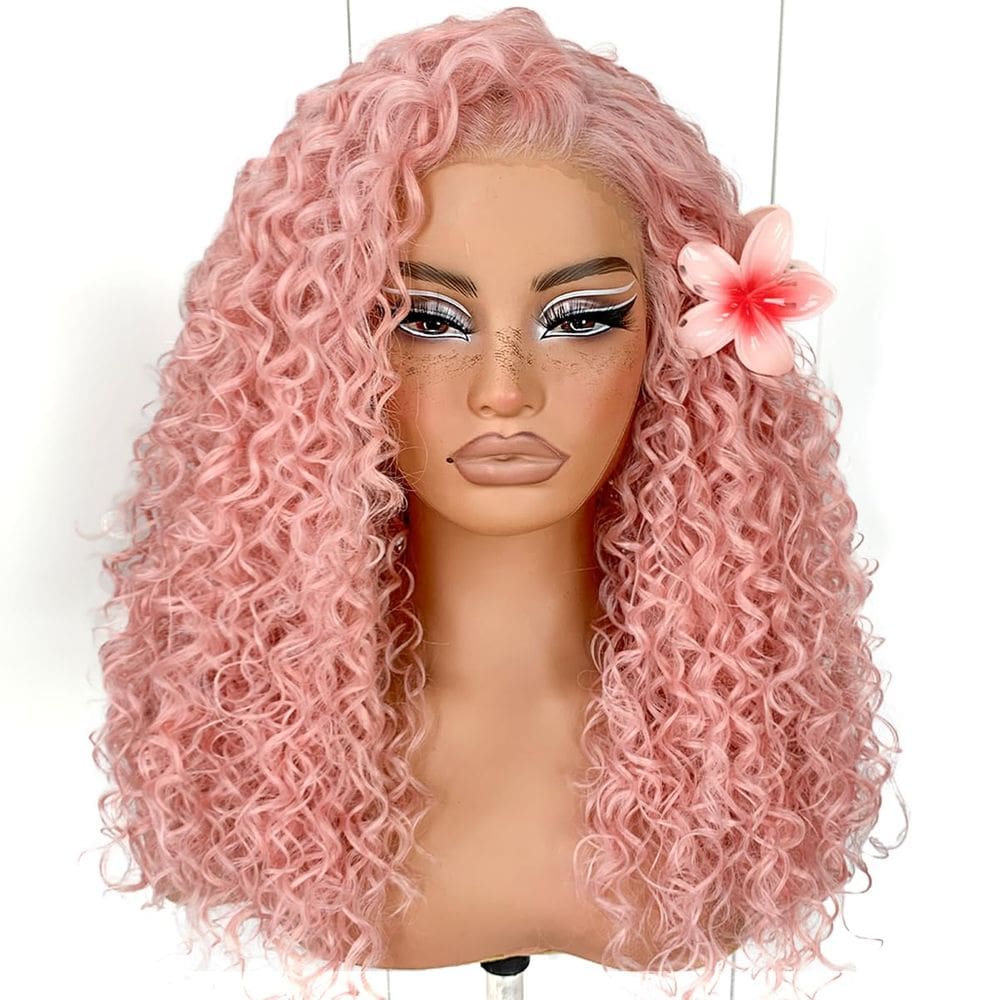 Peruca MITIMES rosa encaracolada 13x6 HD de renda frontal sintética feminina