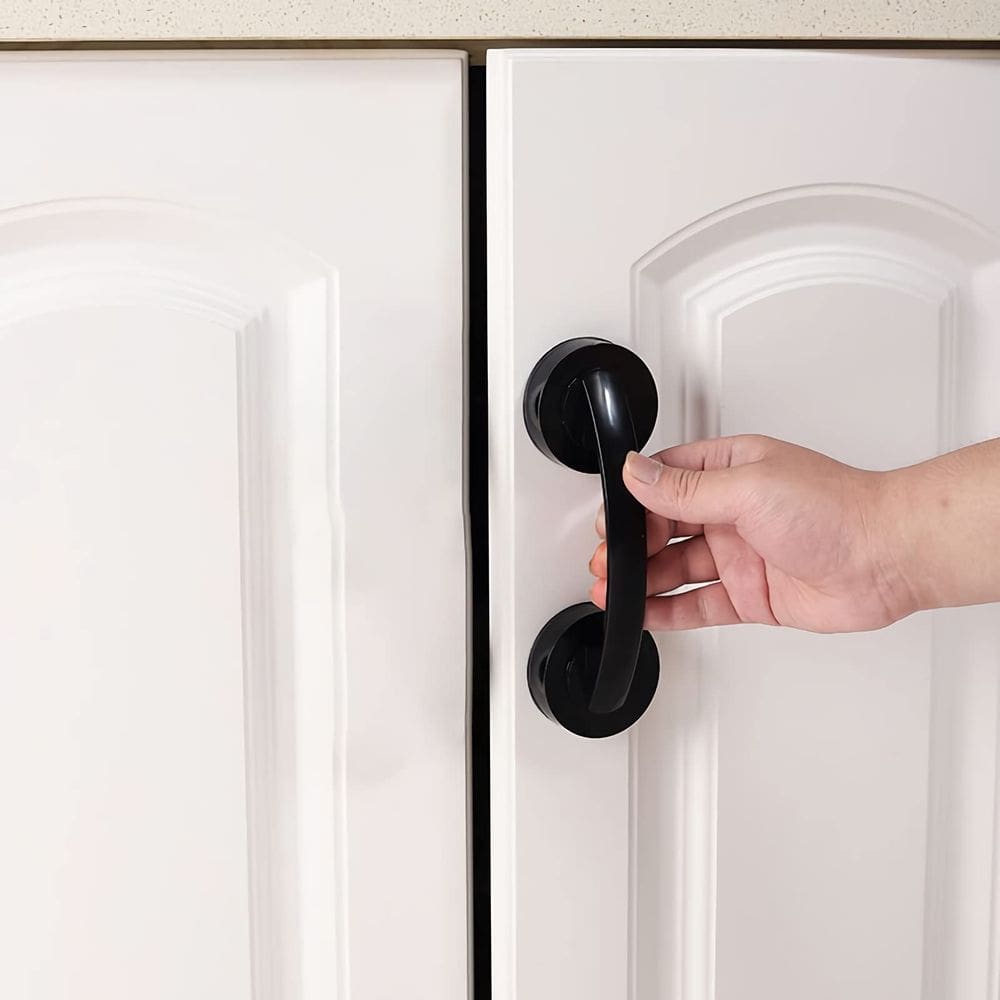 Ventosa para portas e janelas com alça de vidro para banheiro preta