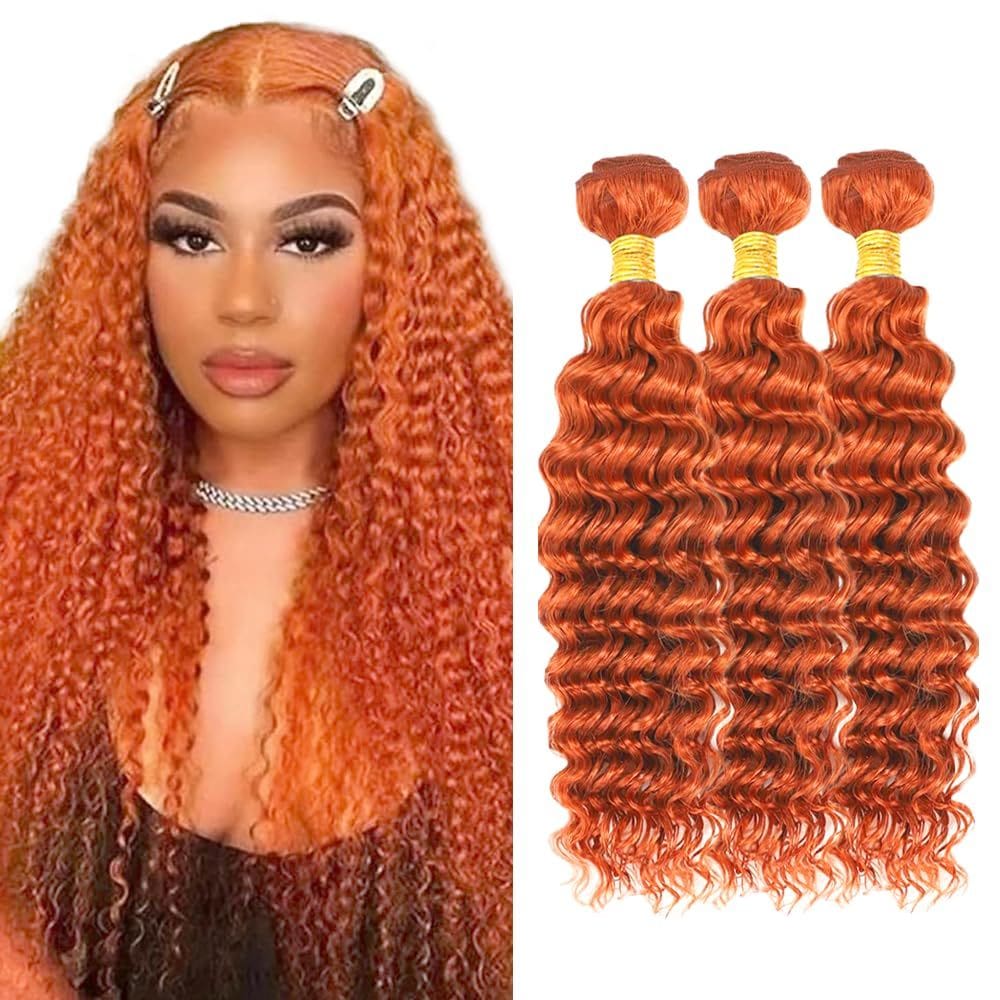 Pacotes de cabelo Ladrxadr Ginger Deep Wave 45 50 55cm 350mL