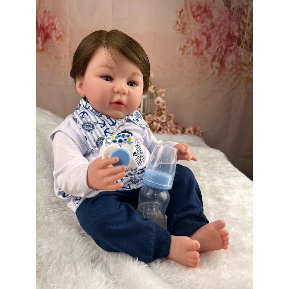 Bebê Reborn Menino Realista Olhos Azuis Com Enxoval Completo