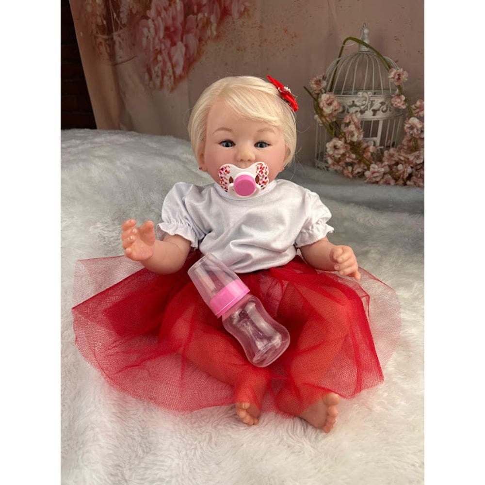Bebê Reborn Menina Loira Olhos Azuis Corpo de Pano Macio