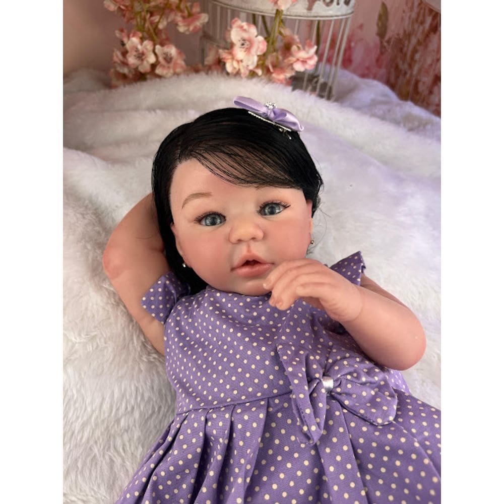 Bebê Reborn Menina Morena Olhos Azuis Com Enxoval Completo