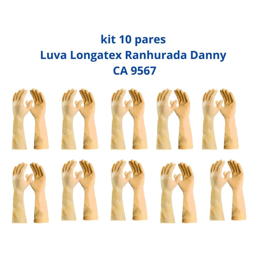 Kit 10 Luvas Longatex Ranhurada Danny CA 9567