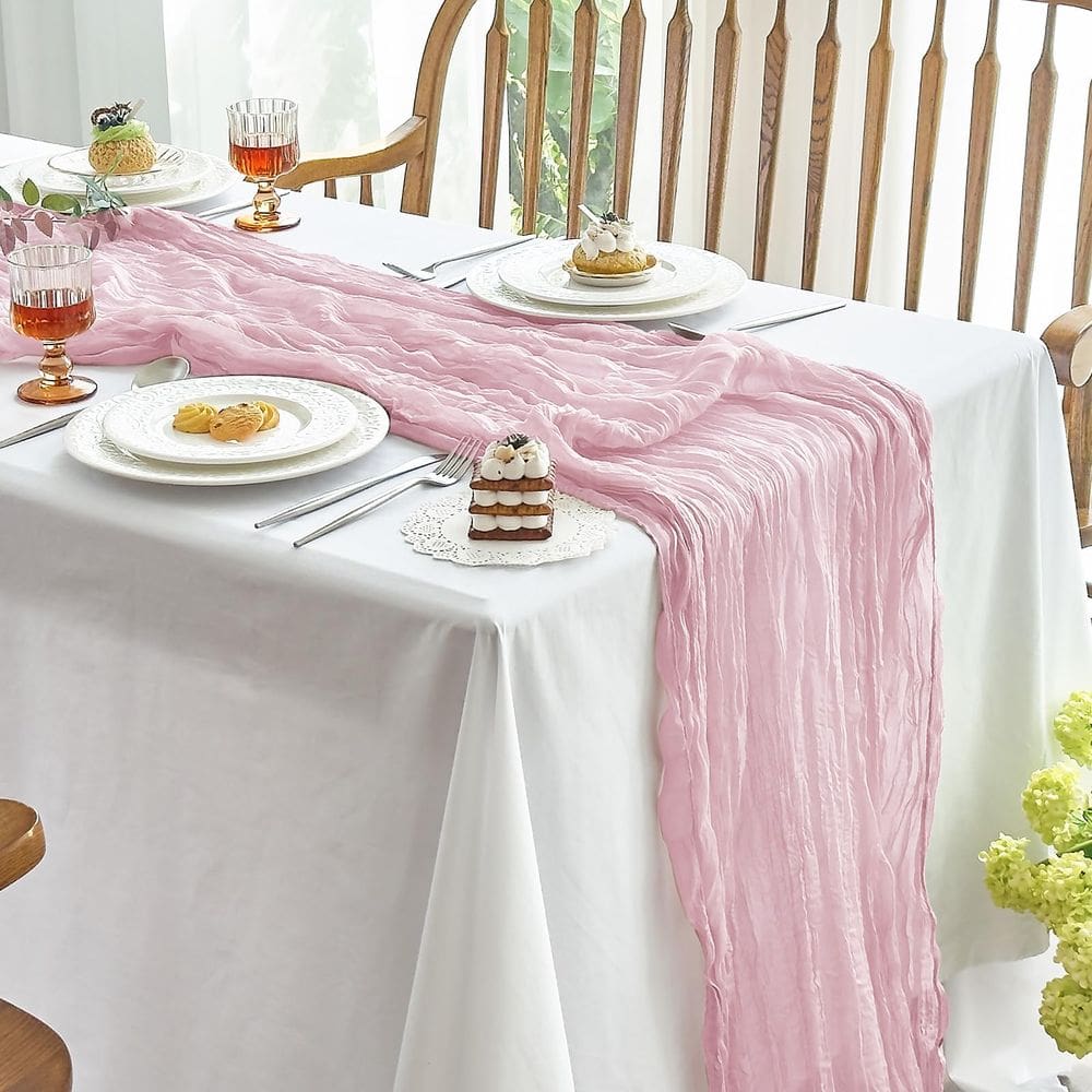 Pano de algodão Table Runner IVAPUPU, gaze boho rosa de 10 pés x6