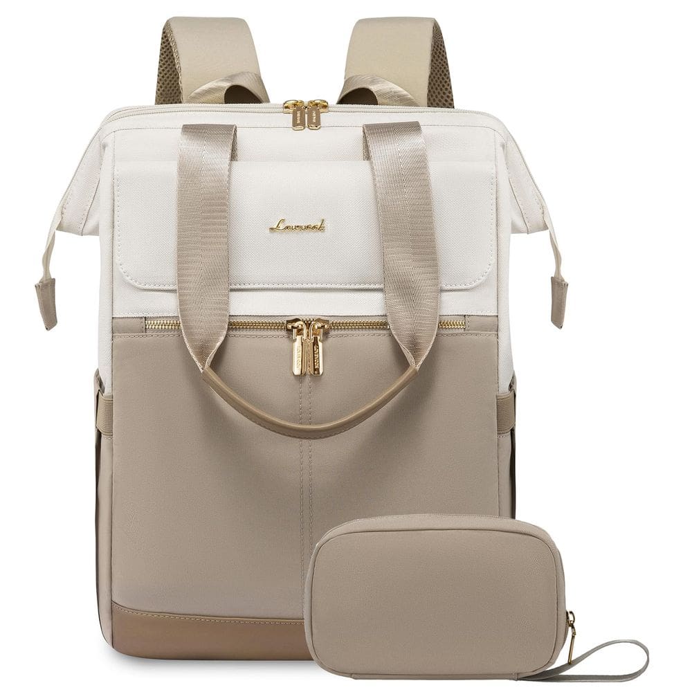 Mochila para laptop LOVEVOOK para mulheres de 15,6" com porta USB bege