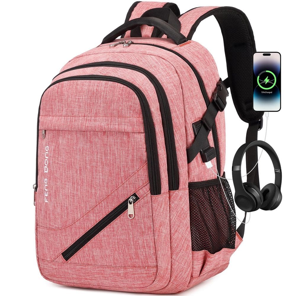 Mochila FENGDONG Large Laptop 17,3” impermeável rosa claro