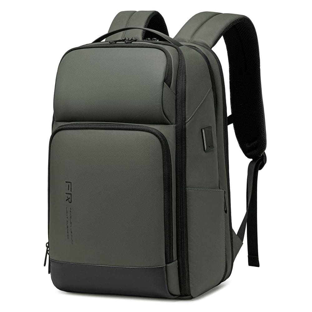 Mochila de viagem FENRUIEN Green de 17 polegadas com porta USB resistente à água