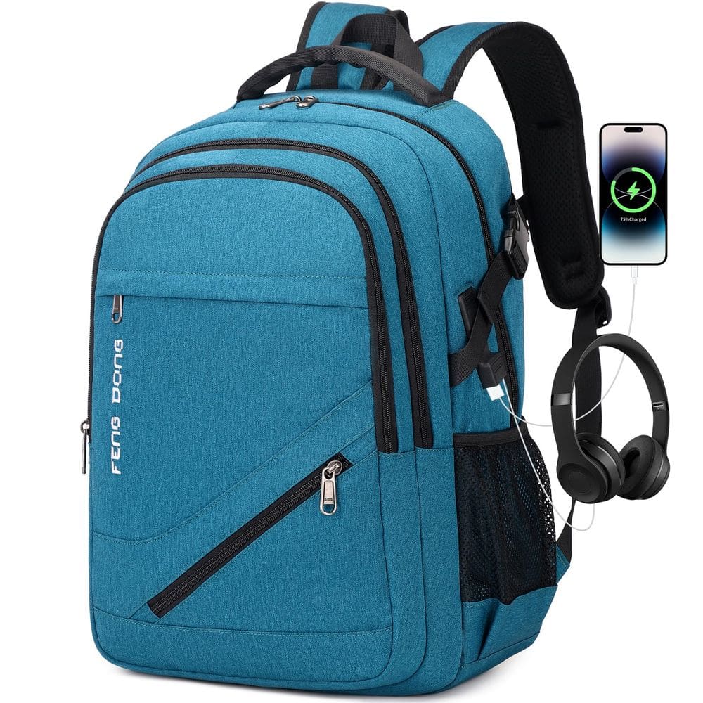 Mochila FENGDONG Large Laptop 17,3" à prova d`água, azul-petróleo