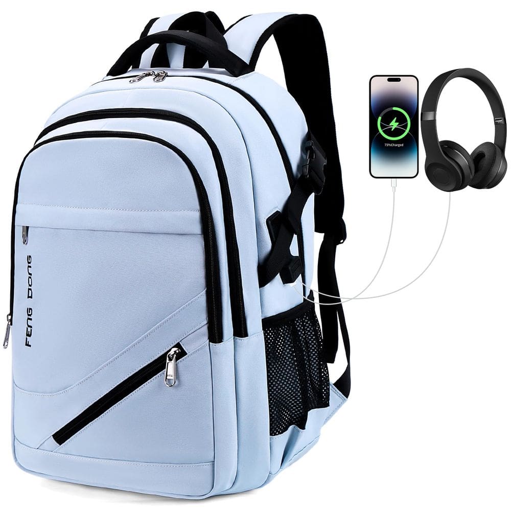 Mochila FENGDONG Large Laptop 17,3" impermeável azul claro
