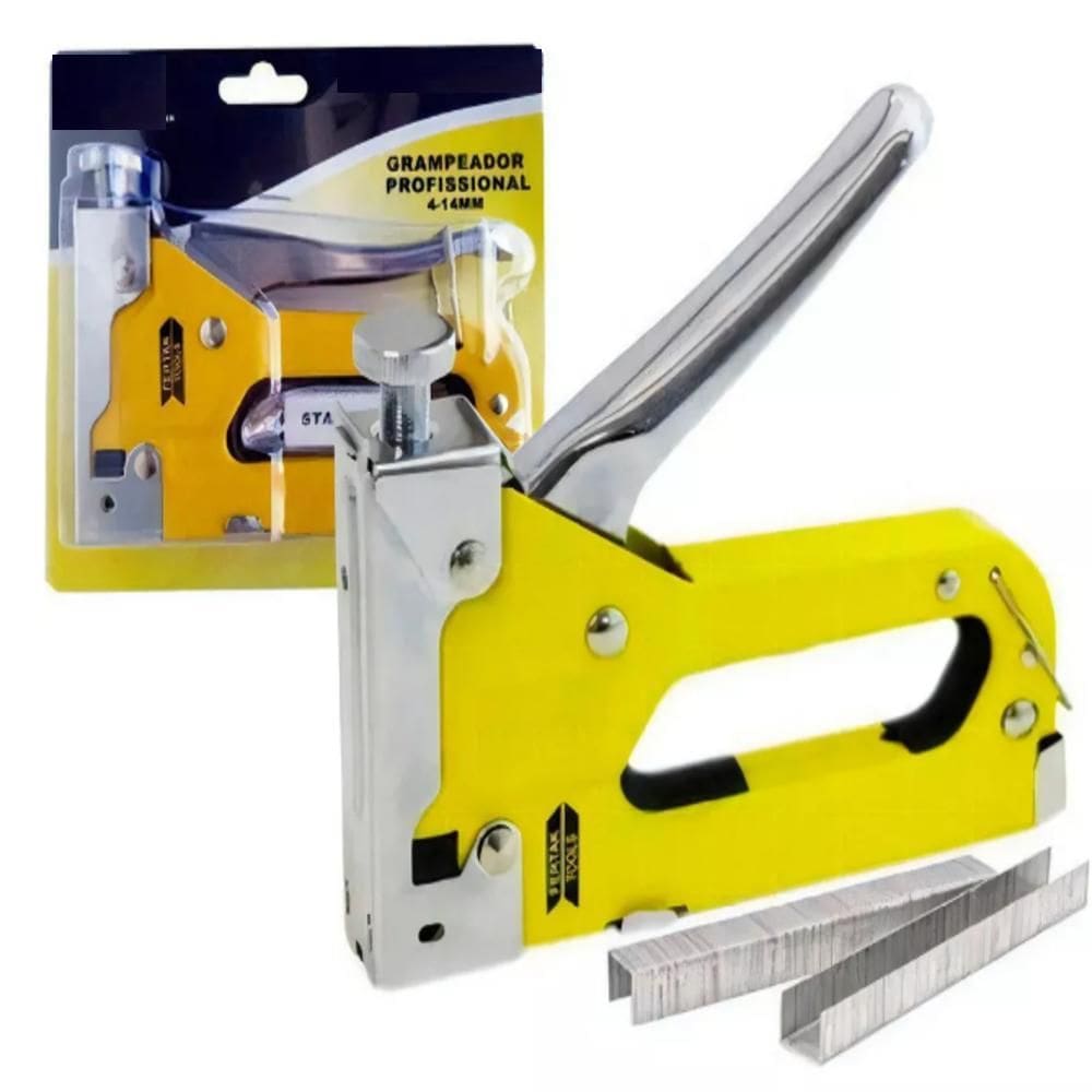 Grampeador Tapeceiro 3 Em 1 Pinador Completo Em Metal Manual Alta Pressao Uso Em Madeira Forro E Decoracao
