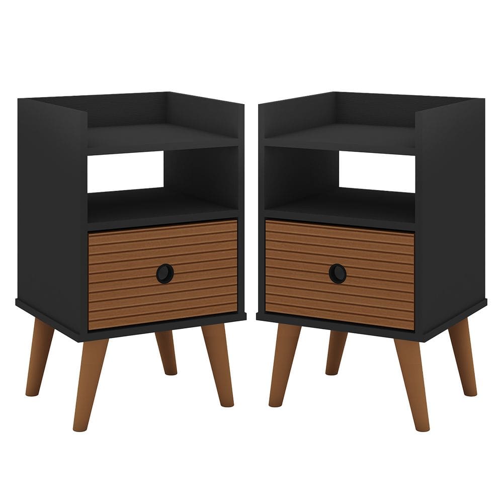Kit 2 Mesas de Cabeceira com 1 Gaveta Preto