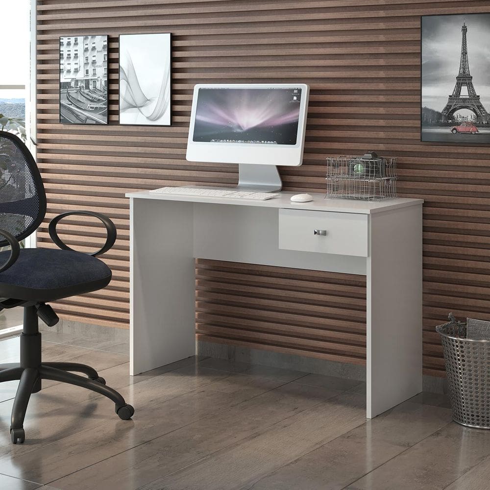 Mesa Escrivaninha Compacta com Gaveta Branco