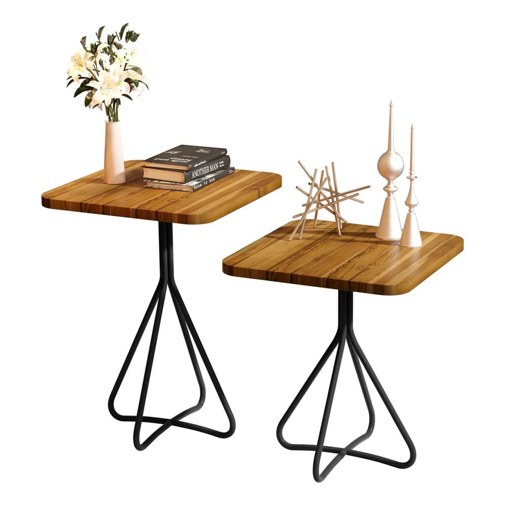 Conjunto Mesa Lateral Teca Firenze Decorativa