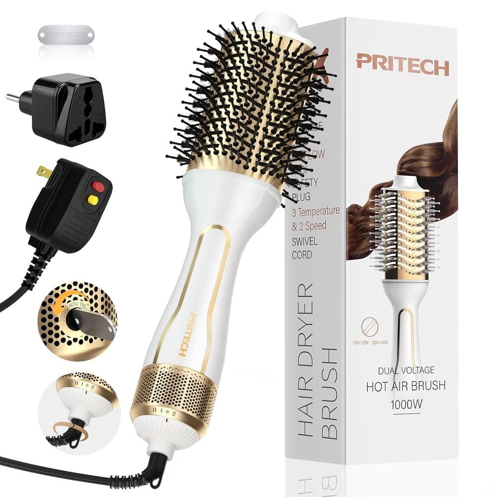 Escova para secador de cabelo PRITECH 1000W Ceramic Ionic 4 em 1 de dupla voltagem