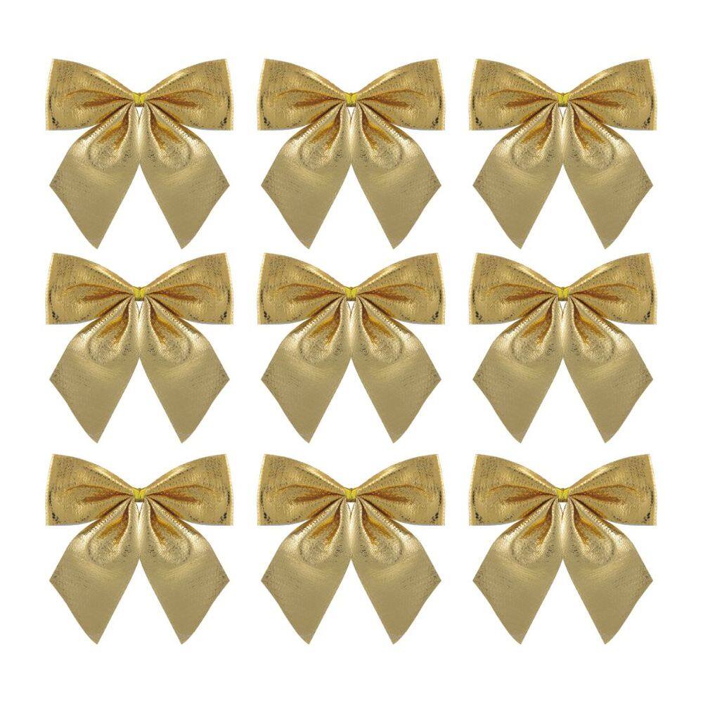 Kit 9 Laços Natalinos Dourado Brilho Suave 10x9cm - Magizi
