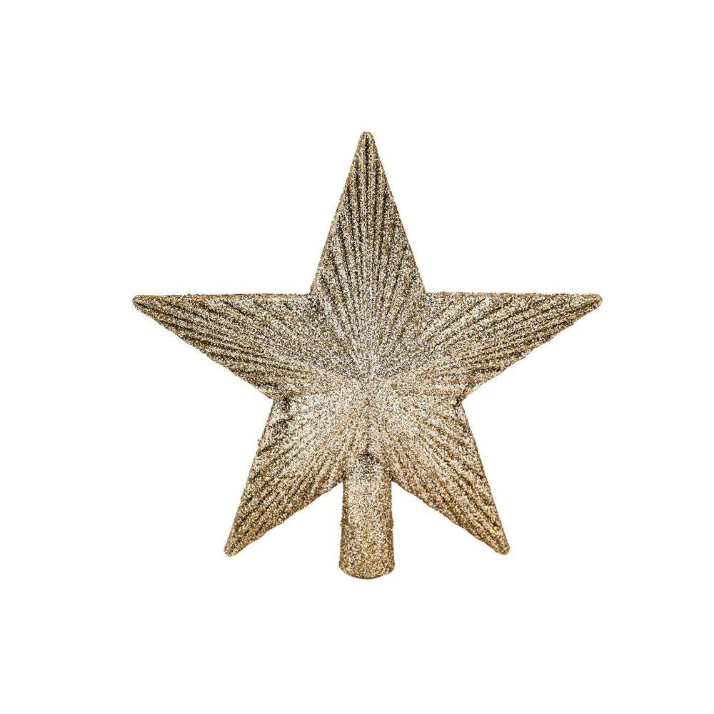 Ponteira Estrela Friso Glitter Champanhe Prime 15cm - Magizi