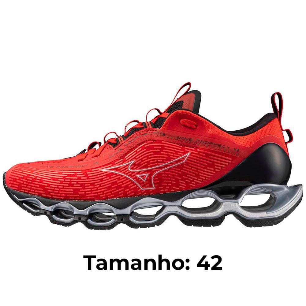 Tênis Mizuno Wave Prophecy 13 Masculino, Tamanho 42, Vermelho, Infinity Wave, U4ic, X10, Drop 10.5mm