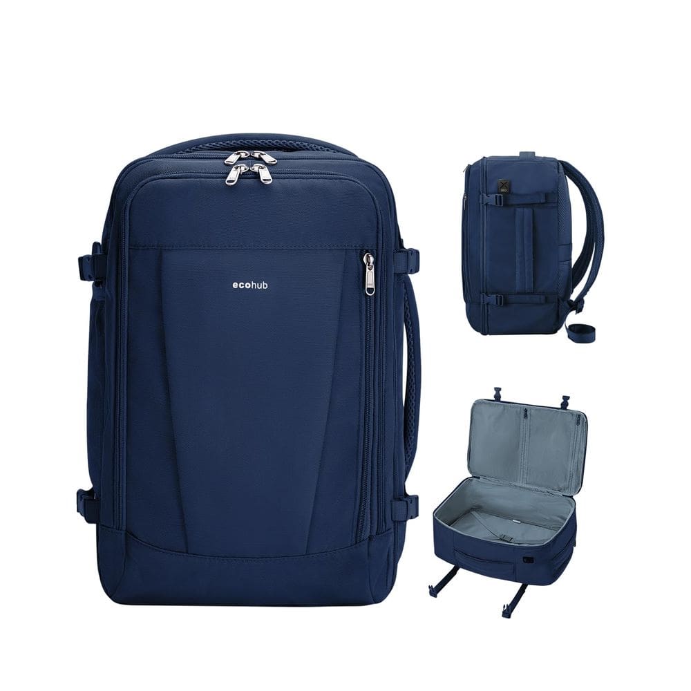 Mochila de viagem ECOHUB 17" com porta USB e capa de bagagem azul