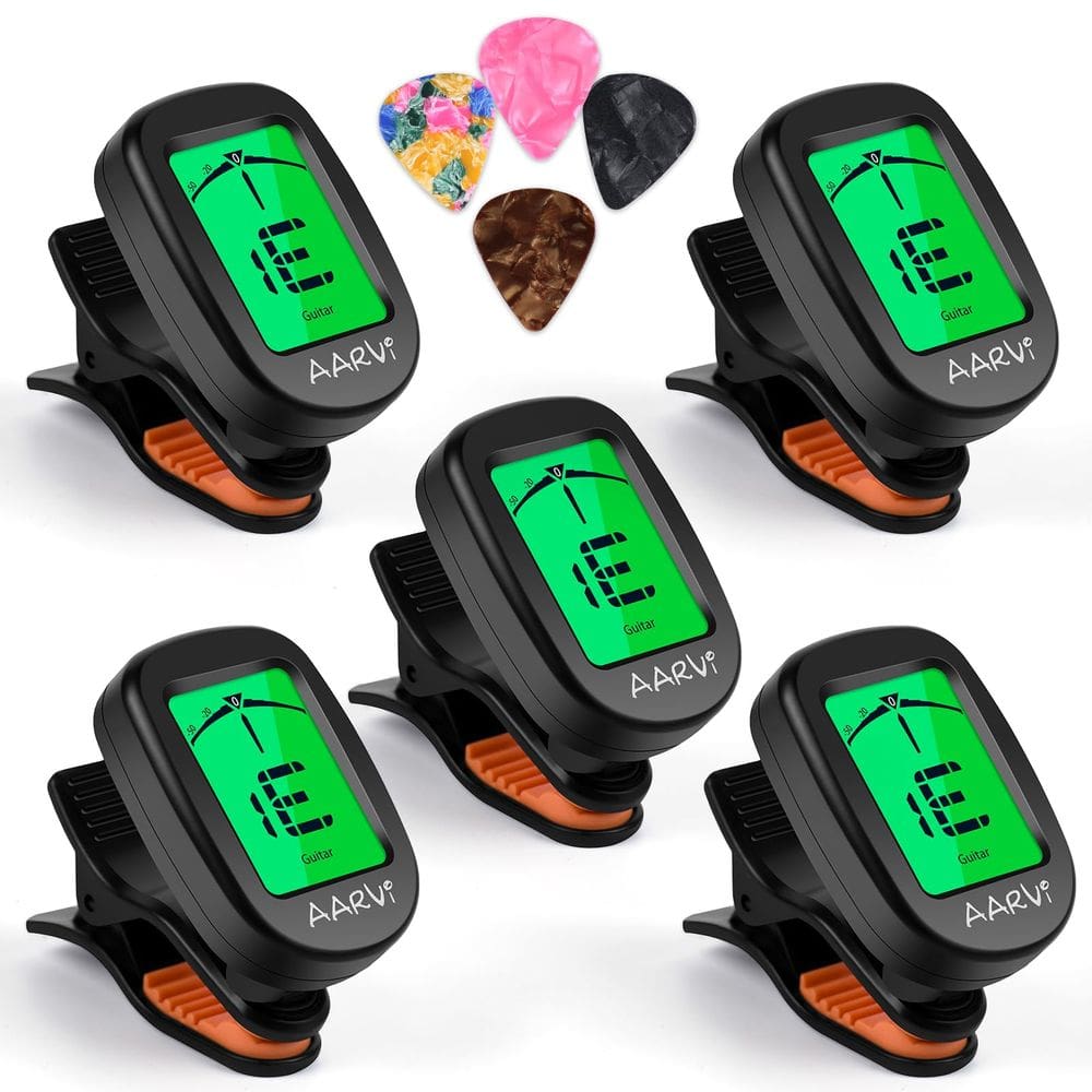 Clip On Guitar Tuner, pacote com 5 AARVI para todos os instrumentos com palhetas