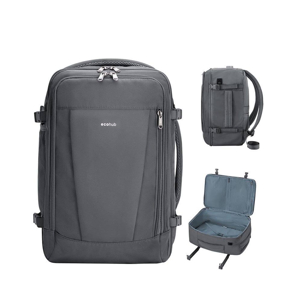Mochila de viagem ECOHUB 17" com porta USB e capa de bagagem cinza