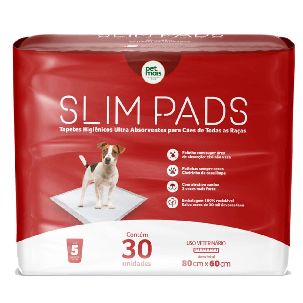 Tapete Higiênico Slim Pads Petmais 30 Unidades 80x60cm