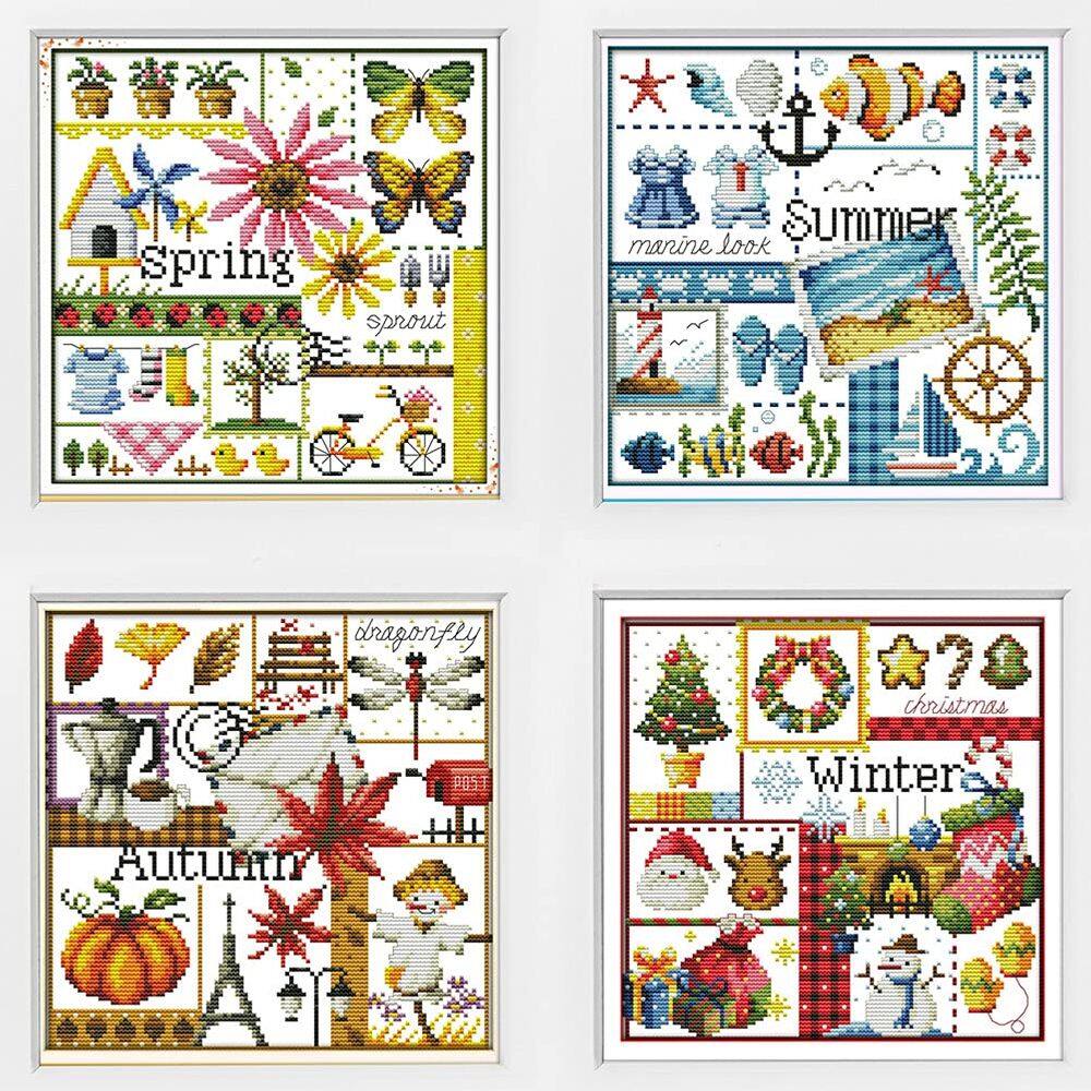 Kit de ponto cruz Awesocrafts Four Seasons estampado/contado