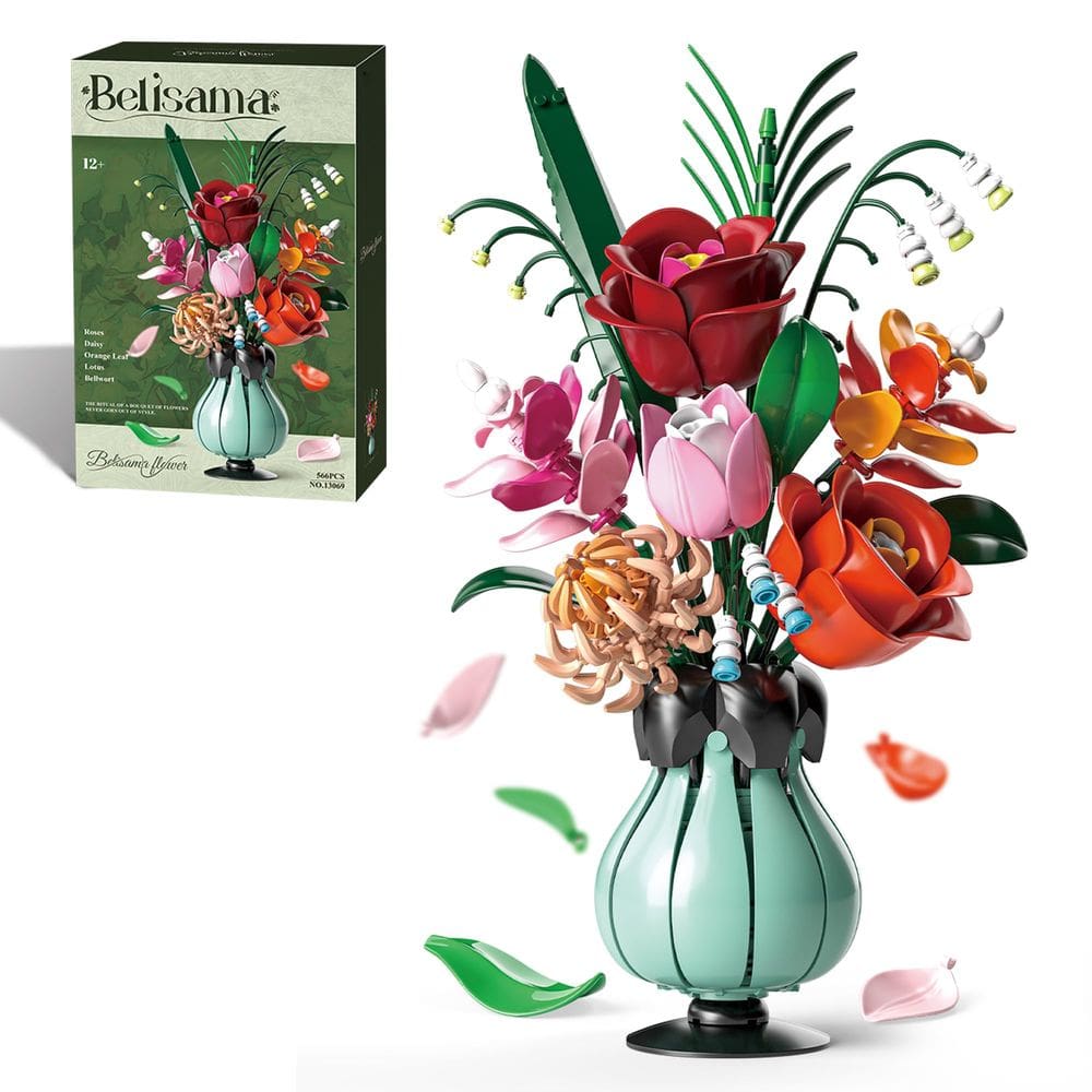 Conjunto de construção, buquê de flores com vaso ZONECYTD Roses, 56 unidades