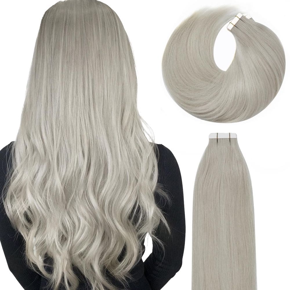 Fita de renda para extensões de cabelo em cinza 50g 20cm Straight Remy Hair