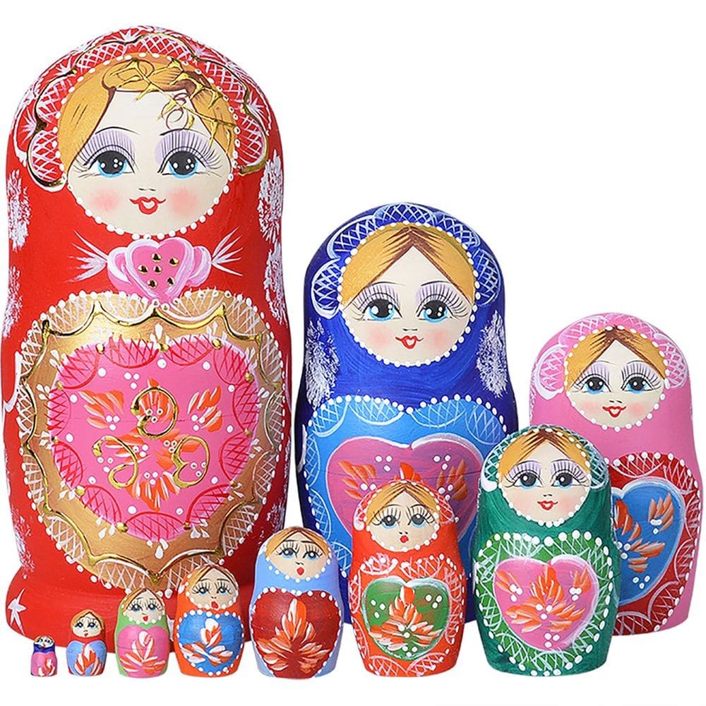 Bonecas Nesting Dolls YAKELUS Matryoshka, 10 peças feitas à mão para crianças