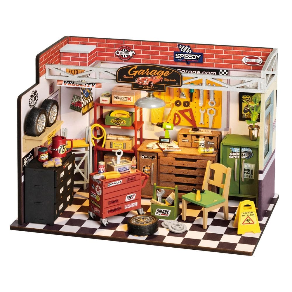 Kit de casa em miniatura ROBOTIME Mini Dollhouse Garage Workshop