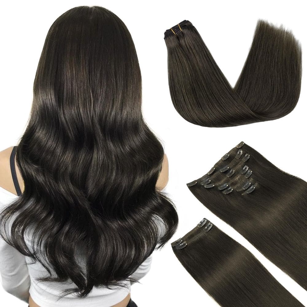 Clip em extensões de cabelo humano DOORES Mocha Brown 45cm
