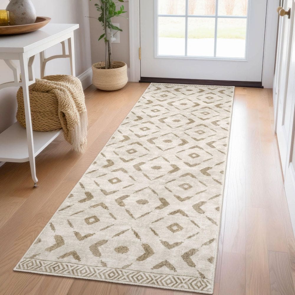 Tapete Runner KILOCOCO, lavável, antiderrapante, 60x150cm, bege rosado